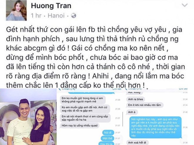 Vợ diễn viên Việt Anh ’’tố’’ Bảo Thanh cố tình mồi chài chồng cô bằng những tin nhắn mùi mẫn rủ rê hẹn hò.