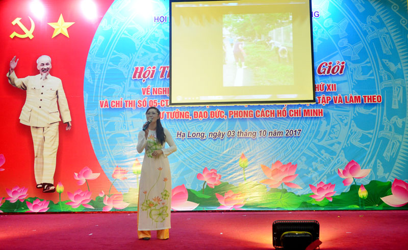 Phần thi thuyết trình của thí sinh Đỗ Thị Hồng đến từ Hội LHPN phường Bãi Cháy.