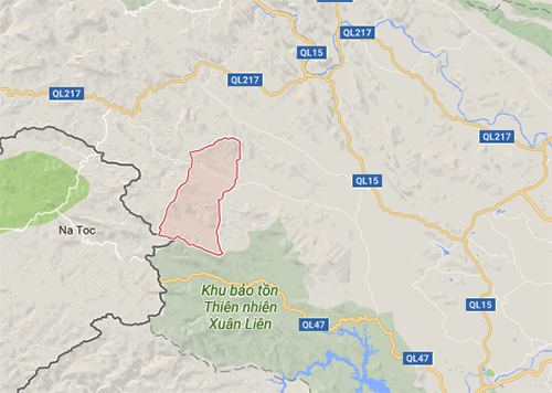 Khoang màu đỏ là xã Yên Khương, huyện Lang Chánh.