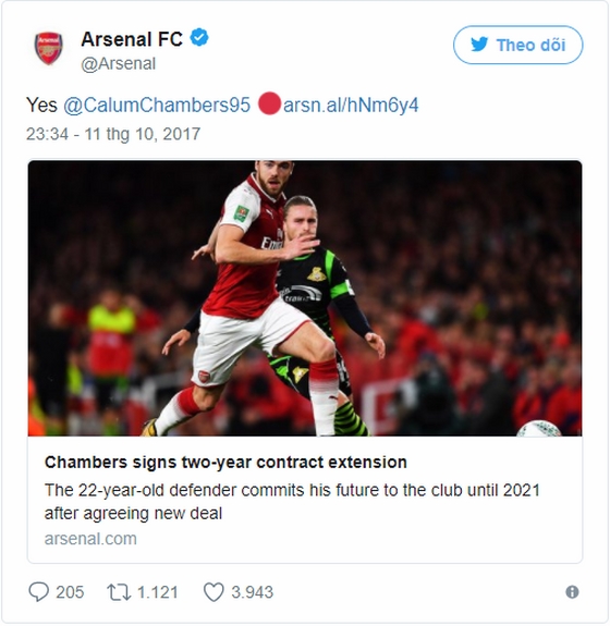  Thông báo chính thức của Arsenal.