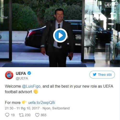  Thông báo trên trang chủ của UEFA:  Figo tham gia làm cố vấn cho UEFA.