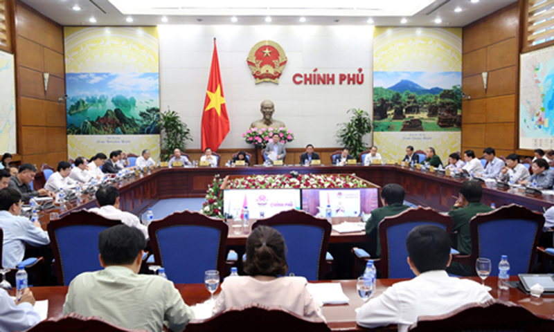 Quang cảnh hội nghị trực tuyến Chính phủ tại đầu cầu Hà Nội.