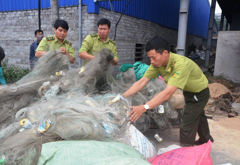 Trong 1 tuần ra quân, lực lượng chức năng thành phố đã thu giữ hàng trăm kg lưới bẫy chim.