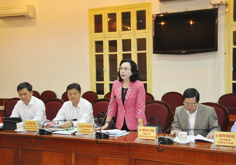 Đồng chí Ngô Thị Thanh Hằng, Ủy viên Trung ương Đảng, Phó Bí thư Thường trực Thành ủy Hà Nội phát biểu tại buổi làm việc