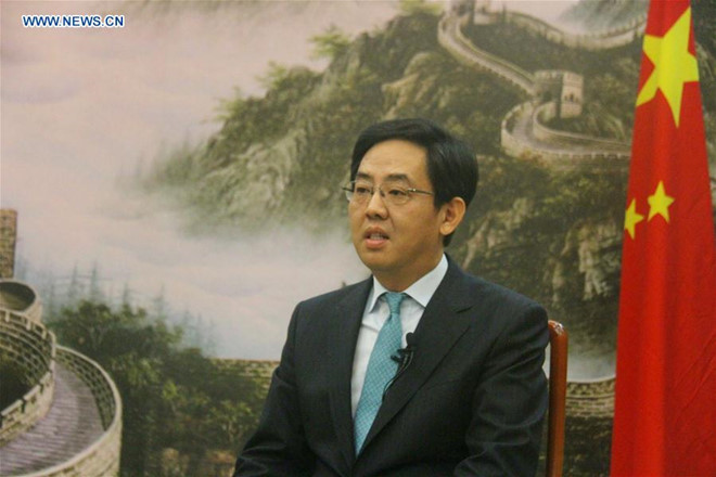 Đại sứ Trung Quốc tại Việt Nam Hồng Tiểu Dũng nói trên Tân Hoa Xã. Ảnh:Xinhua