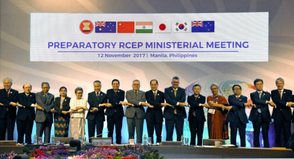 Hội nghị Bộ trưởng Thương mại các nước RCEP tổ chức ngày 12/11 tại Manila, Philippines. (Nguồn: Kyodo)