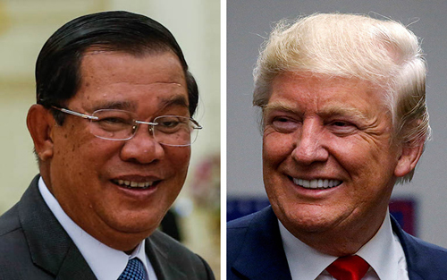 Thủ tướng Campuchia Samdech Hun Sen (trái) đã đề nghị Tổng thống Mỹ Donald Trump chuyển đổi nợ thành viện trợ phát triển. Nguồn: The Cambodia Daily