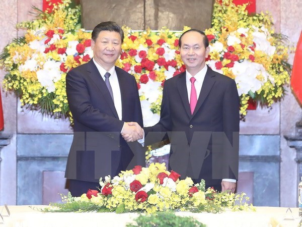  Chủ tịch nước Trần Đại Quang hội đàm với Tổng Bí thư, Chủ tịch Trung Quốc Tập Cận Bình thăm cấp Nhà nước tới Việt Nam. (Ảnh: Nhan Sáng/TTXVN)