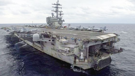 Tàu sân bay USS Ronald Reagan đang tham gia cuộc tập trận chung Hải quân Mỹ - Nhật Bản ở vùng biển Okinawa từ ngày 16 đến 26-11=2017. Ảnh: USPACOM