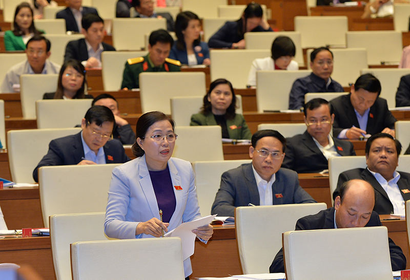 Đại biểu Đỗ Thị Lan, Đoàn ĐBQH tỉnh Quảng Ninh phát biểu tại hội trường.