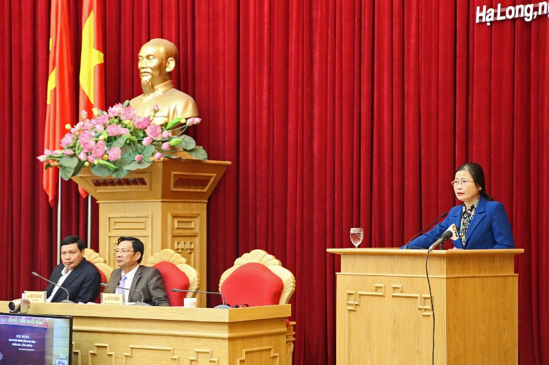 Đồng chí Đỗ Thị Hoàng, Phó Bí thư Thường trực Tỉnh ủy định hướng nội dung thảo luận tại Hội nghị.
