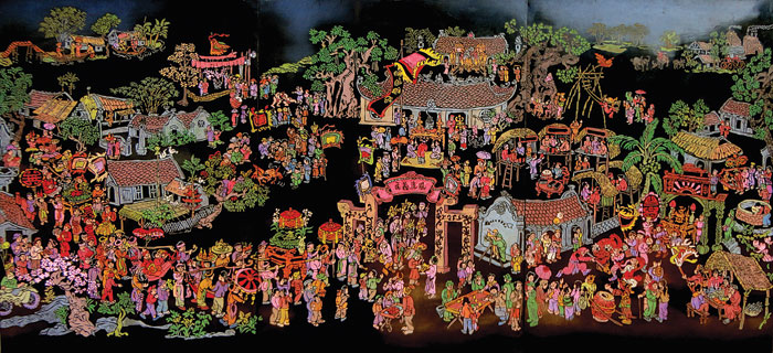 Lễ hội Tiên Công- tranh Sơn khắc của Vũ Tư Khang.