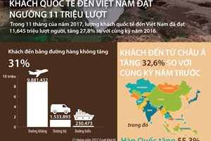 Khách quốc tế đến Việt Nam đạt 11 triệu lượt