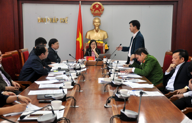 Đồng chí Lê Quang Tùng, Uỷ viên Dự khuyết T.Ư Đảng, Phó Chủ tịch UBND tỉnh phát biểu tại buổi thẩm tra