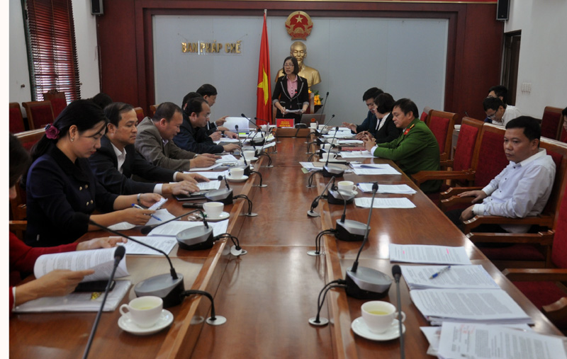Đồng chí Nguyễn Thị Huệ, Trưởng Ban Pháp chế HĐND tỉnh phát biểu kết luận buổi thẩm tra