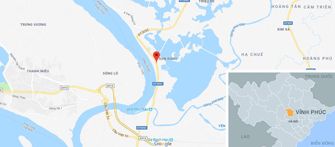 Khu vực phát hiện quả bom dài 1,2 m ở Vĩnh Phúc. Ảnh: Google Maps.