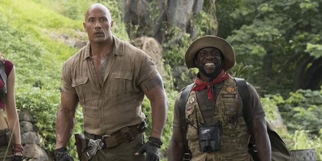 The Rock đóng chính trong bộ phim hành động hài hước Jumanji: Welcome to the Jungle, ra mắt vào tháng 12.