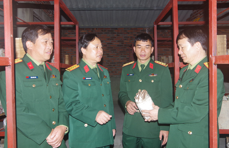 Đại tá Nguyễn Thanh Bình, Phó Chỉ huy trưởng Bộ CHQS tỉnh trao đổi....