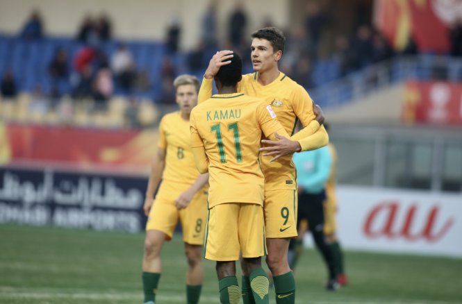  Các cầu thủ U-23 Úc ăn mừng bàn thắng vào lưới Syria. Ảnh: NGUYÊN KHÔI