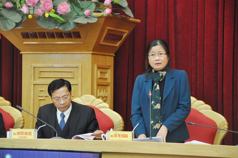 Đồng chí Đỗ Thị Hoàng, Phó Bí thư Thường trực Tỉnh ủy tham gia ý kiến tại buổi làm việc