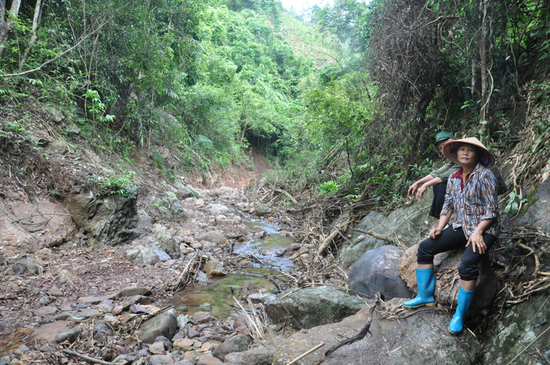 Vài năm trở lại đây, con suối lớn bao quanh cánh rừng thôn Đồng Quặng, xã Đồng Lâm, Hoành Bồ luôn trong tình trạng khô kiệt (ảnh chụp tháng 12/2015)