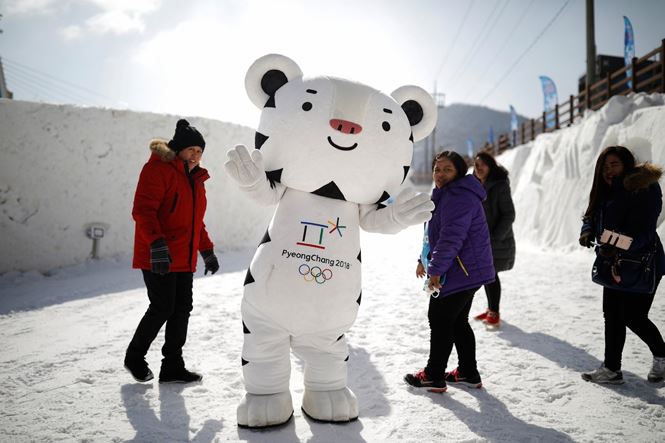 Với chủ đề “kết nối và đam mê”, Olympic 2018 chọn linh vật là Soohorang - một con hổ trắng, đại diện cho Hàn Quốc và Bandabi - một con gấu đen châu Á. Theo quan niệm của người Hàn Quốc, hổ được xem như người giám hộ bảo vệ cho con người. Trên tinh thần của Olympic, hổ trắng Soohorang sẽ bảo vệ thế giới. Ảnh: Reuters