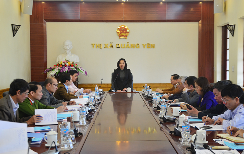 Đồng chí Vũ Thị Thu Thủy, Phó Chủ tịch UBND tỉnh, kết luận buổi làm việc tại TX Quảng Yên.