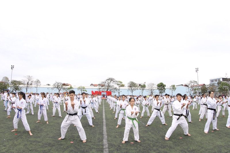Biẻu diễn võ thuật tại lễ khai mạc Đại hội TDTT phường Mạo Khê lần thứ VIII-2017