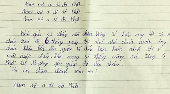 Lá thư để lại cùng cháu bé.