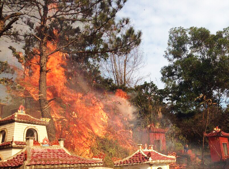 Diện tích cháy tại phường Cao Thắng, TP Hạ Long nghi người dân do phát cỏ tại các khu mộ