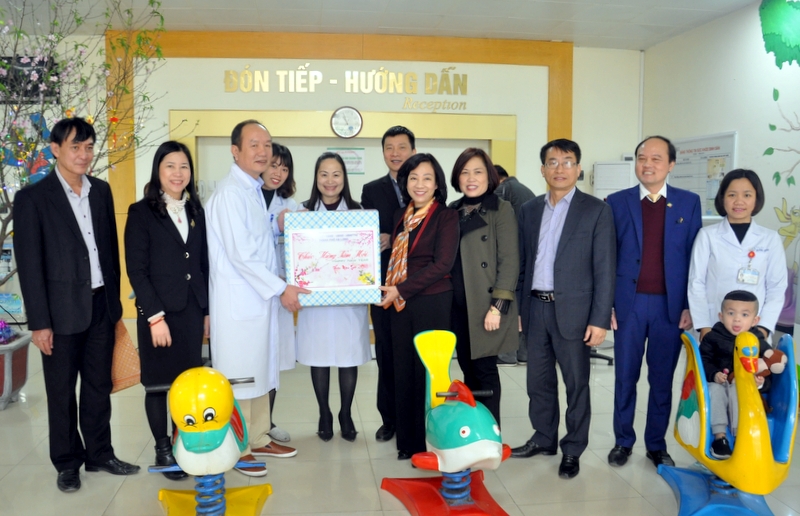 Đồng chí Vũ Thị Thu Thủy, Phó Chủ tịch UBND tỉnh thăm, tặng quà các cán bộ, y bác sĩ trực Tết tại Bệnh viện Sản-Nhi tỉnh.