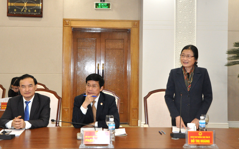 Đồng chí Đỗ Thị Hoàng, Phó Bí thư Thường trực Tỉnh ủy, phát biểu tại Hội nghị.