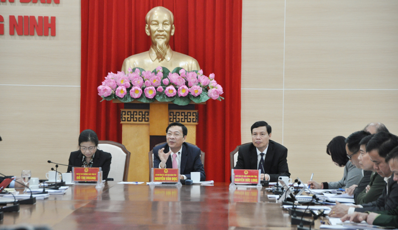 Đồng chí Nguyễn Văn Đọc, Bí thư Tỉnh ủy, phát biểu chỉ đạo cuộc họp