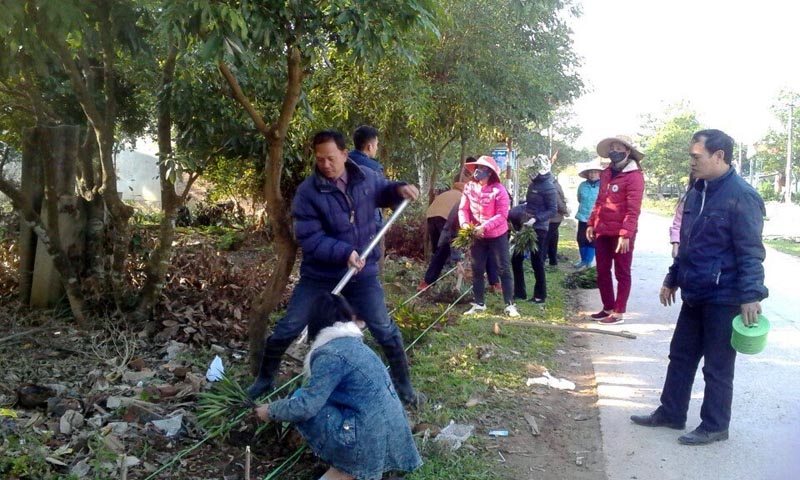 Người dân xã Đại Bình trồng cây xanh đảm bảo cảnh quan.