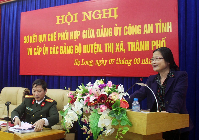 Đồng chí Đỗ Thị Hoàng, Phó Bí thư Thường trực Tỉnh ủy phát biểu chỉ đạo tại hội nghị. 
