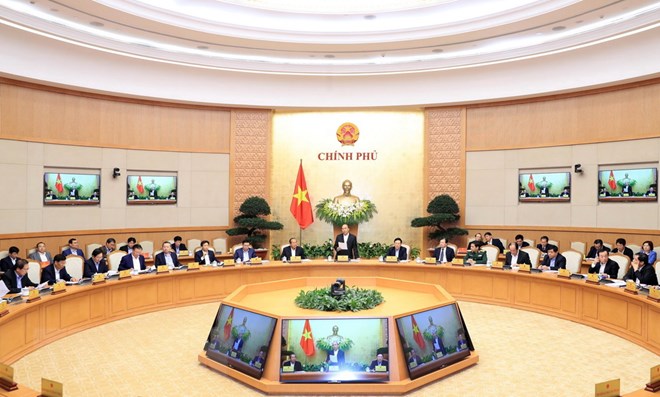 Thủ tướng Nguyễn Xuân Phúc chủ trì Phiên họp Chính phủ thường kỳ tháng 2 năm 2018. (Nguồn: TTXVN)