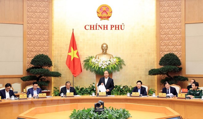 Thủ tướng Nguyễn Xuân Phúc chủ trì Phiên họp Chính phủ thường kỳ tháng 2 năm 2018. (Nguồn: TTXVN)
