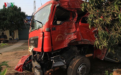 Chiếc xe cứu hỏa sau vụ tai nạn.