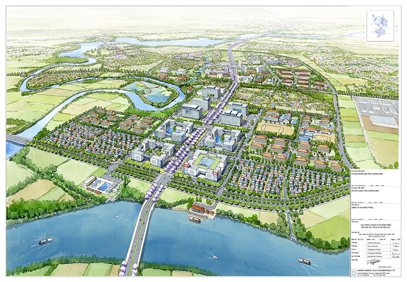 Phối cảnh khu Trung tâm Hành chính mới của thị xã nhìn từ sông Đá Vách.