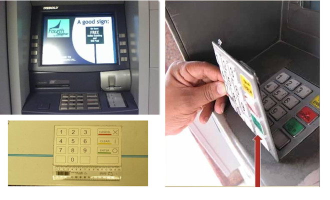 Thiết bị thu thập mã PIN được đặt chồng lên bàn phím của máy ATM rất khó bị phát hiện. Ảnh: Whitehat.