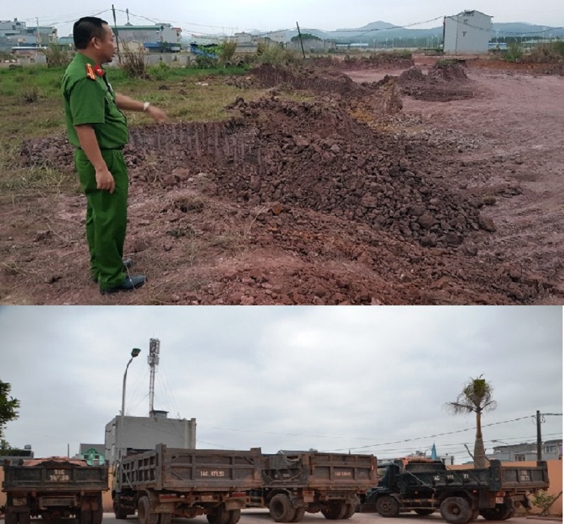 Cảnh sát Môi trường Công an TP Móng Cái phát hiện vụ khai thác đất trái phép.