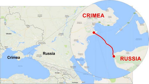 Cây cầu là kết nối đường bộ duy nhất giữa Nga và bán đảo Crimea. Đồ họa: Russia Briefing.