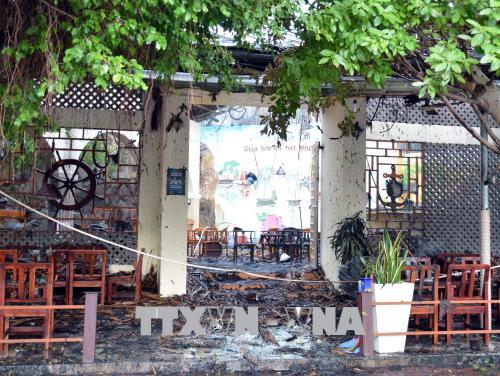 Hiện trường vụ cháy quán cà phê Lãng Du, phường 5, thành phố Cà Mau.