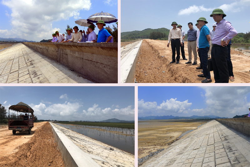 Đồng chí Phó Chủ tịch UBND tỉnh kiểm tra dự án nâng cấp hệ thống đê Quan Lạn (xã Quan Lạn, huyện Vân Đồn).