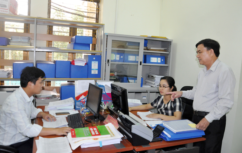 Cán bộ, chuyên viên Cơ quan Tổ chức - Nội vụ huyện Ba Chẽ thưỡng xuyên trao đổi nghiệp vụ nâng cao hiệu quả công việc. 