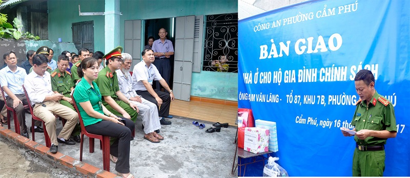 Công an phường Cẩm Phú hỗ trợ tiền, ngày xây dựng  nhà cho gia đình ông Nguyễn Văn Lãng 