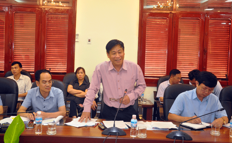 Đồng chí Nguyễn Hữu Giang, Giám đốc sở NN&PTNT, Tổ trưởng tổ công tác phát biểu tại buổi làm việc với thành phố Móng Cái.