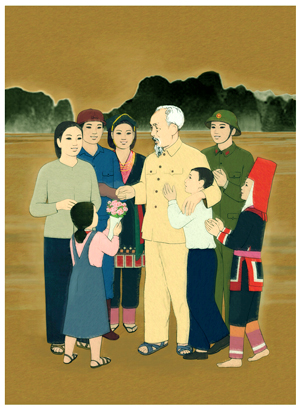 Tác phẩm “Bác Hồ với các dân tộc Quảng Ninh” tranh của Đặng Đình Nguyễn.