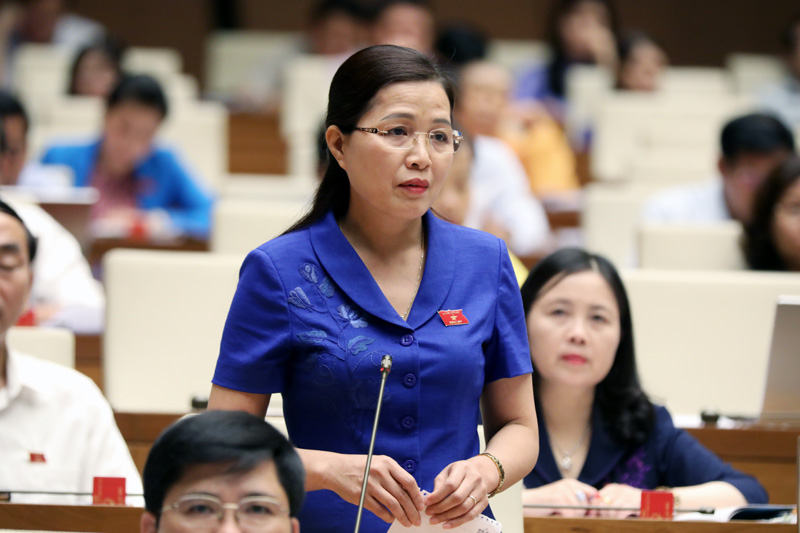 Trưởng Đoàn DDBQH tỉnh Đỗ Thị Loan phát biểu tranh luận tại hội trường