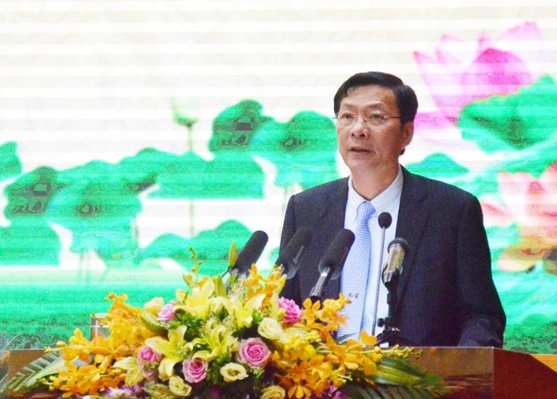 Đồng chí Nguyễn Văn Đọc, Bí thư Tỉnh ủy, Chủ tịch HĐND tỉnh phát biểu tại buổi lễ 
